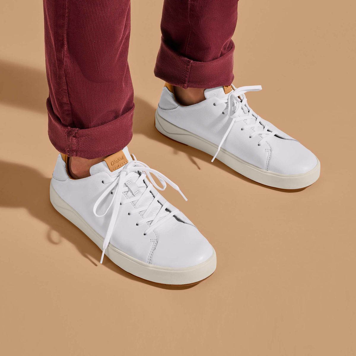 OluKai Lae‘ahi Lī ‘Ili Men's Leather Sneakers - Bright White