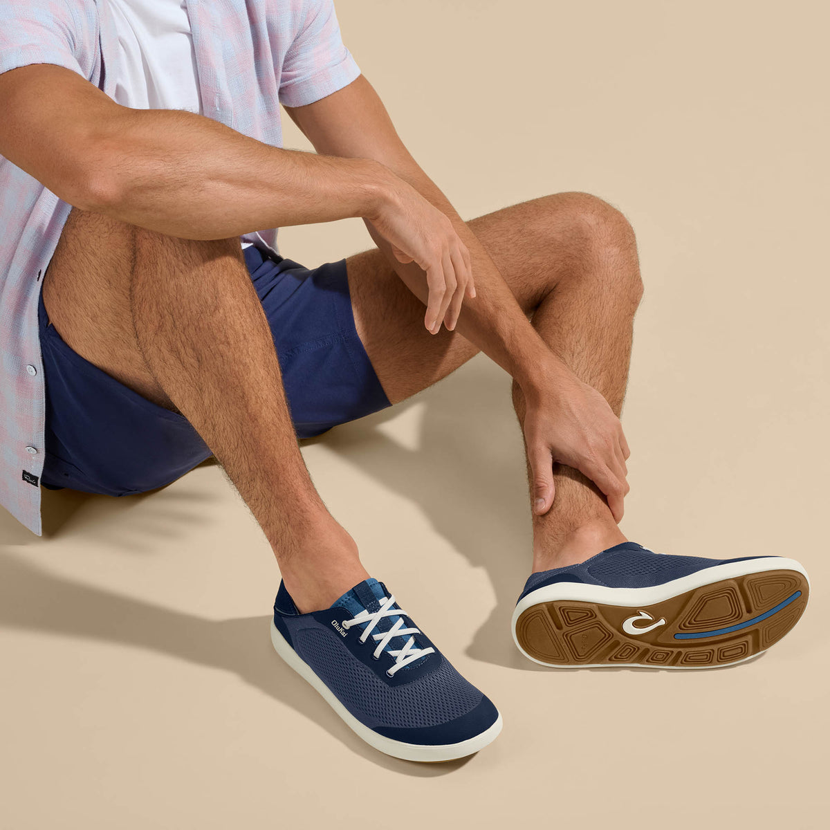 OluKai Moku Pae Men's Boat Shoes - Trench Blue / Off White