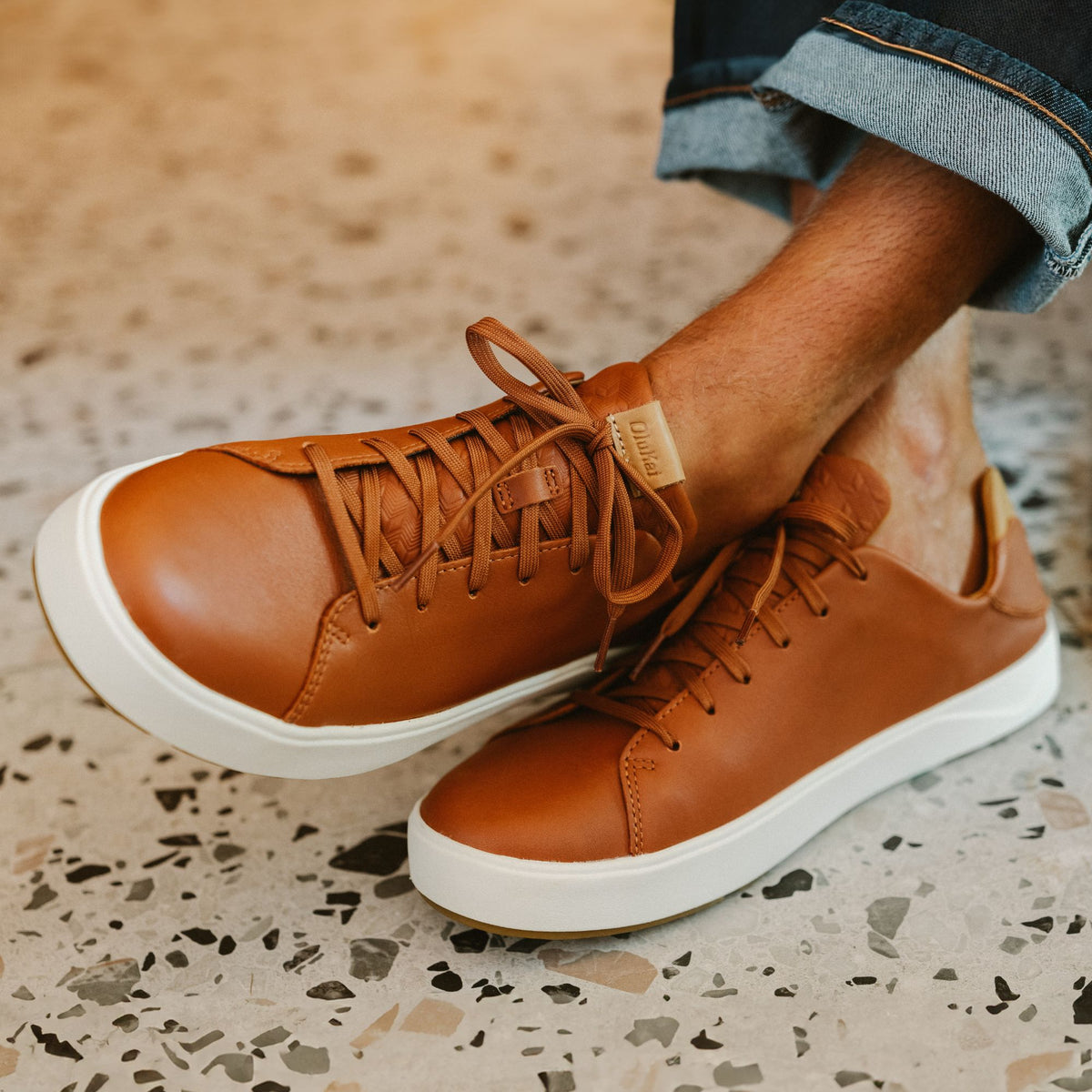OluKai Lae‘ahi Lī ‘Ili Men's Leather Sneakers - Kukui Brown