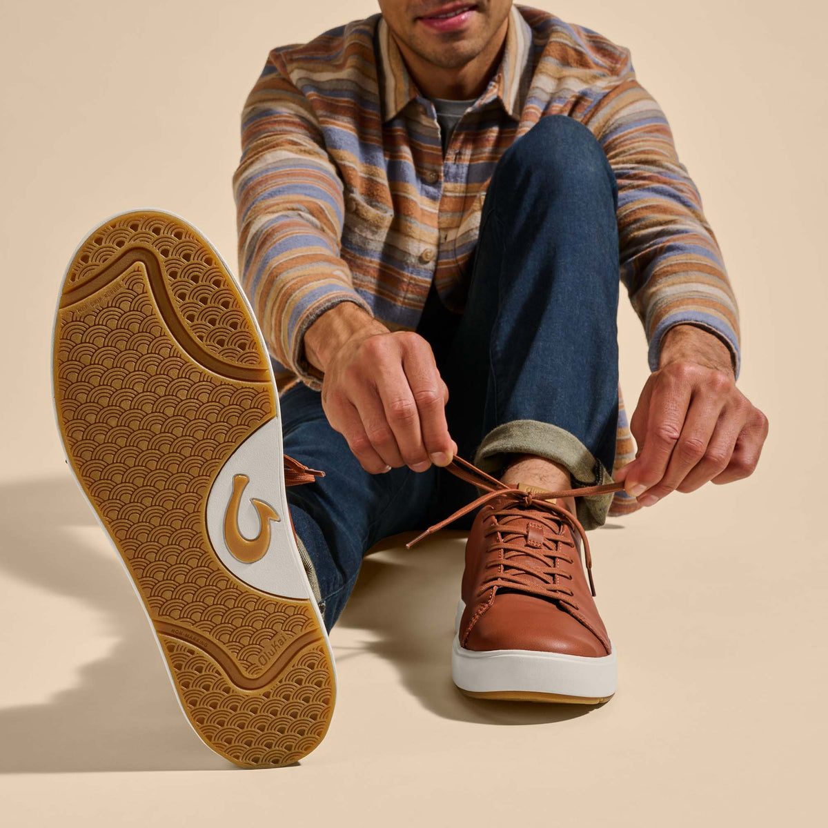 OluKai Lae‘ahi Lī ‘Ili Men's Leather Sneakers - Kukui Brown