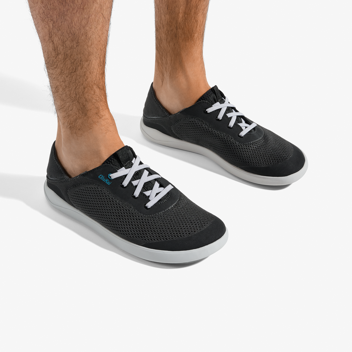 OluKai Moku Pae Men's Boat Shoes - Black / Blue Coral