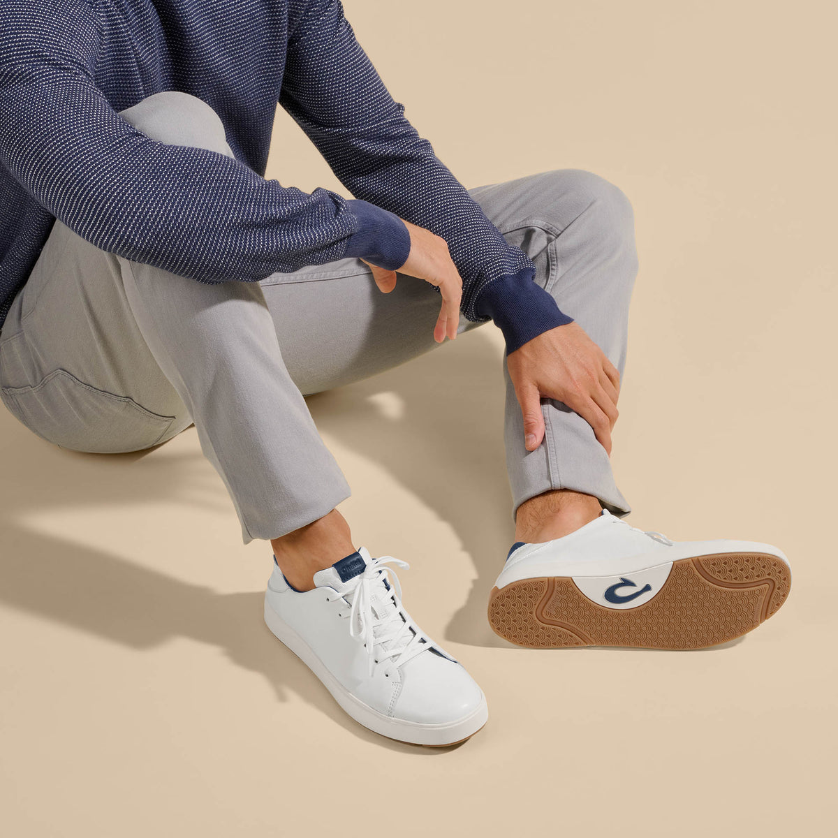OluKai Lae‘ahi Lī ‘Ili Men's Sneakers - Bright White / Trench Blue