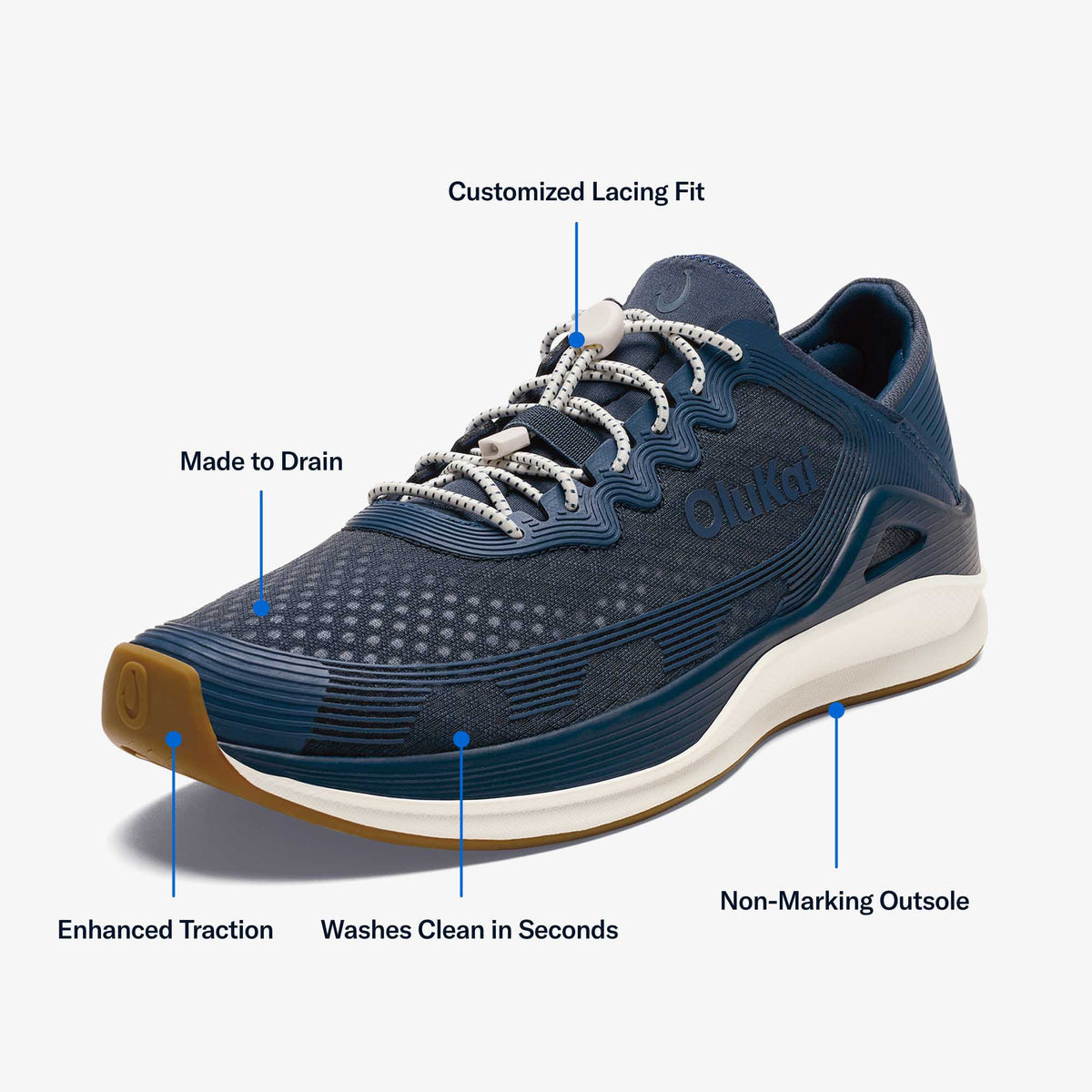 OluKai ‘Ahi Men’s Water Boat Shoes - Mood Indigo / Coastal Blue