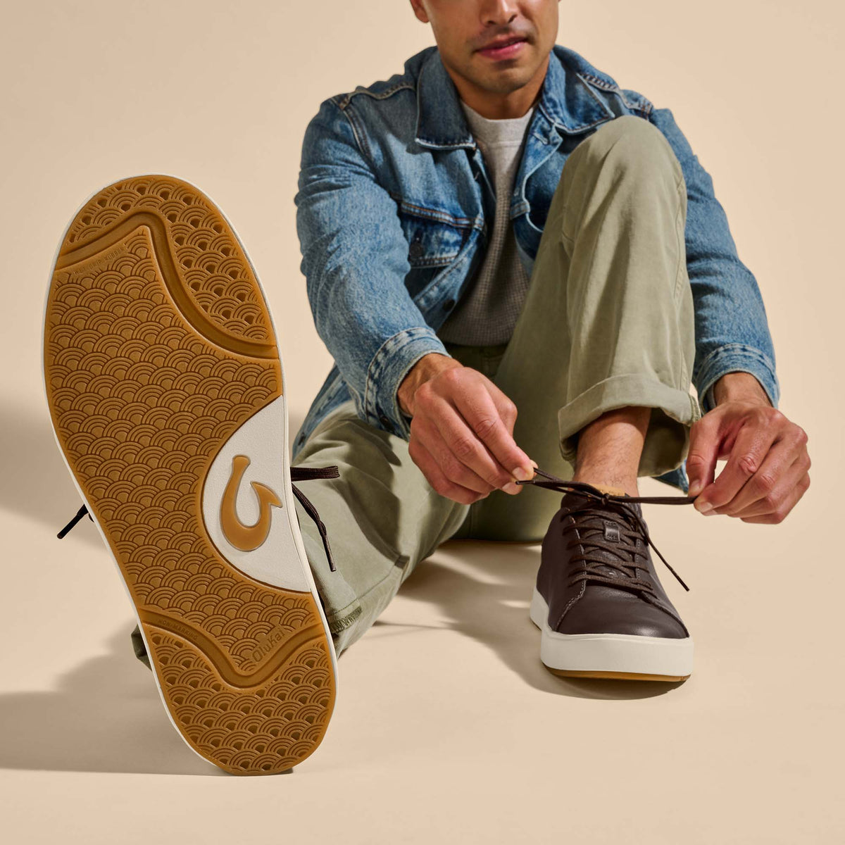 OluKai Lae‘ahi Lī ‘Ili Men's Leather Sneakers - Dark Java