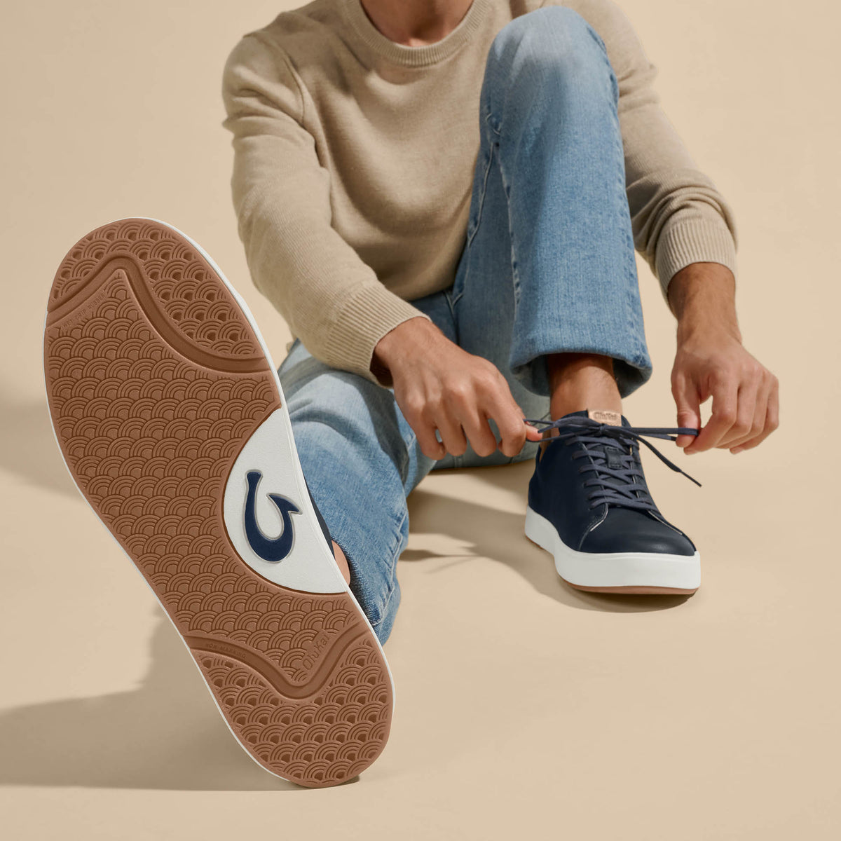 OluKai Lae‘ahi Lī ‘Ili Men's Leather Sneakers - Trench Blue