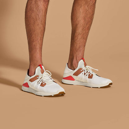 OluKai Mio Lī Men's Athletic Shoes - Bright White / Red Lava