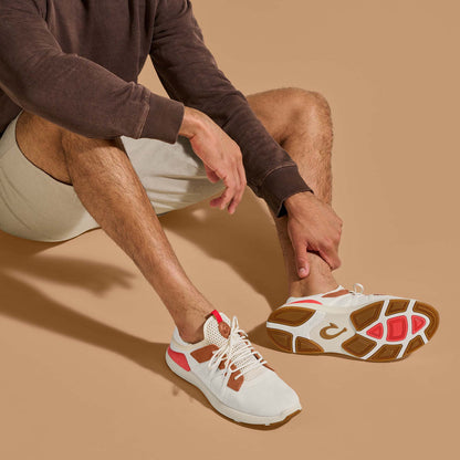 OluKai Mio Lī Men's Athletic Shoes - Bright White / Red Lava
