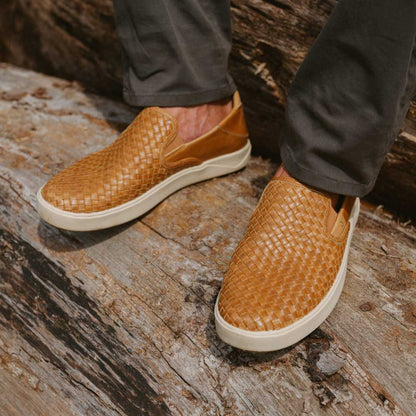 OluKai Lae‘ahi Lauhala Men's Leather Slip-On Sneakers - Fox