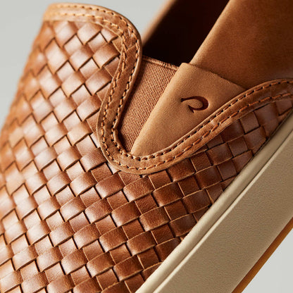 OluKai Lae‘ahi Lauhala Men's Leather Slip-On Sneakers - Fox