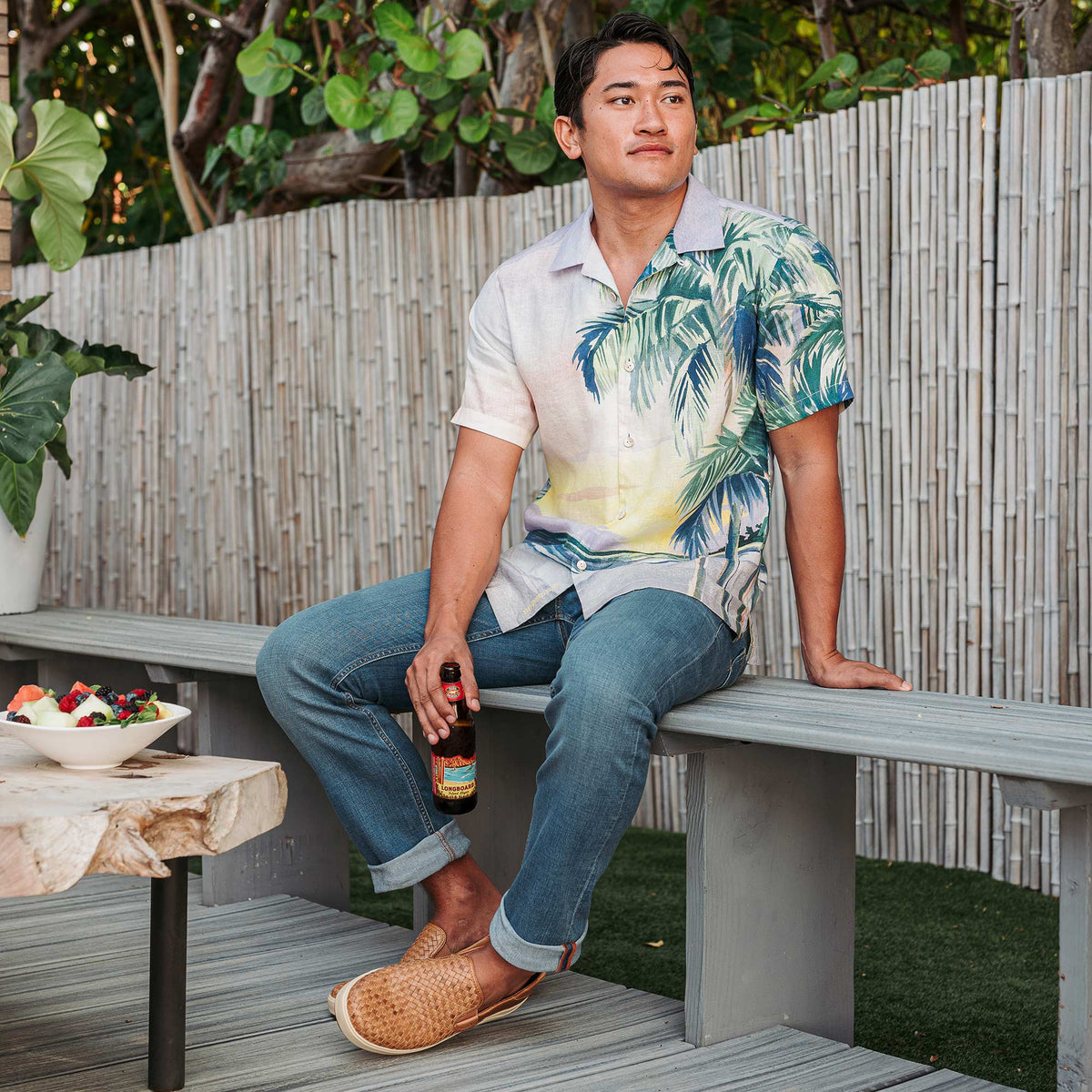 OluKai Lae‘ahi Lauhala Men's Leather Slip-On Sneakers - Fox