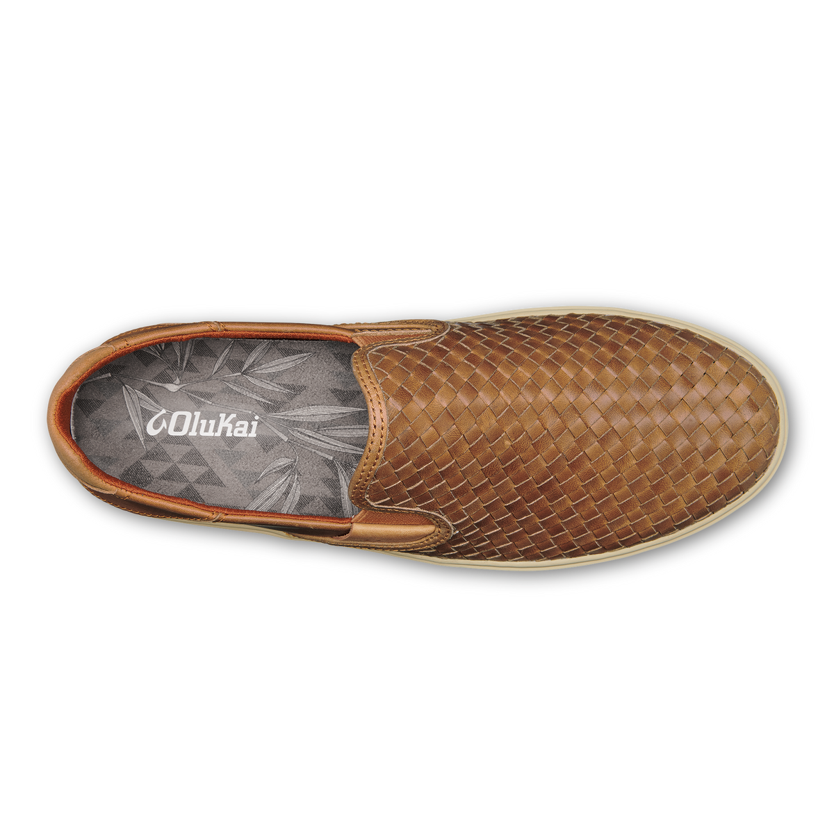 OluKai Lae‘ahi Lauhala Men's Leather Slip-On Sneakers - Fox