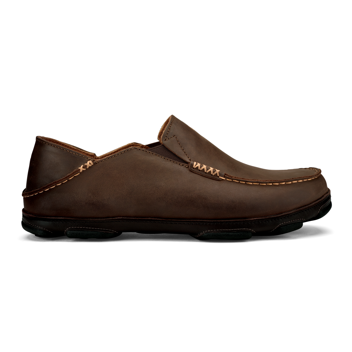 OluKai Moloā Men's Leather Slip On Shoes - Dark Wood / Dark Java