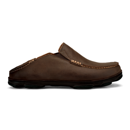 OluKai Moloā Men's Leather Slip On Shoes - Dark Wood / Dark Java