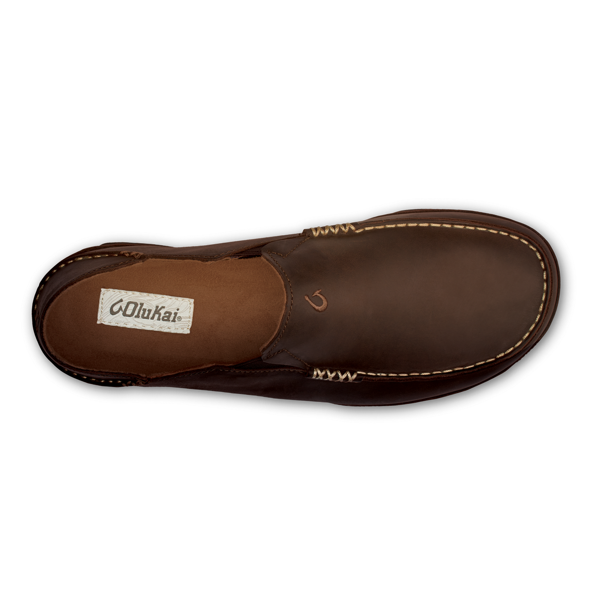 OluKai Moloā Men's Leather Slip On Shoes - Dark Wood / Dark Java