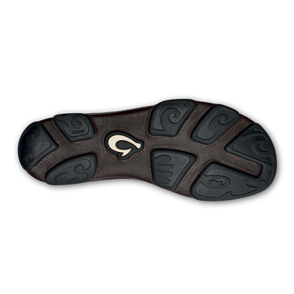 OluKai Moloā Men's Leather Slip On Shoes - Dark Wood / Dark Java
