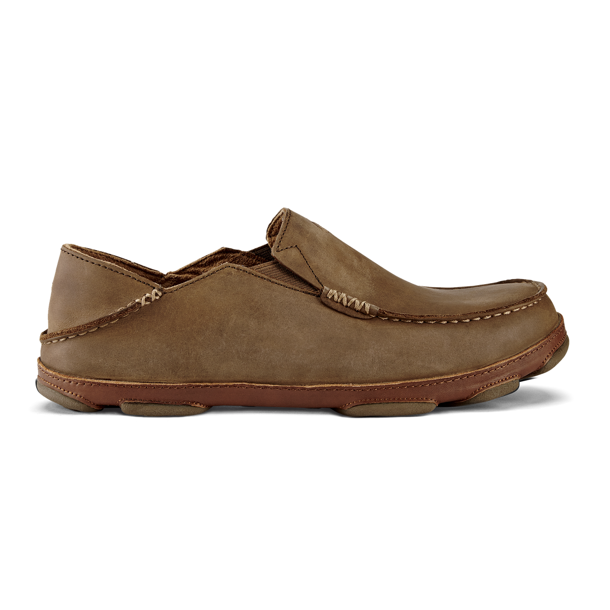 OluKai Moloā Men's Leather Slip On Shoes - Ray / Toffee
