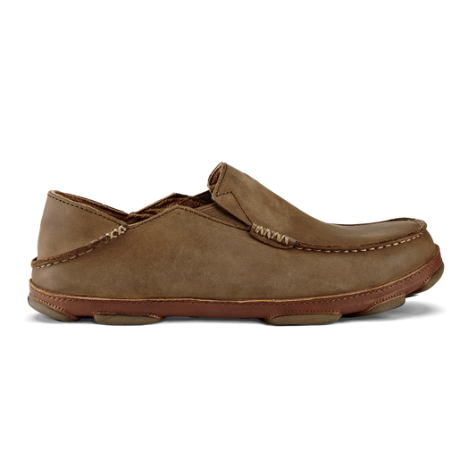 OluKai Moloā Men's Leather Slip On Shoes - Ray / Toffee