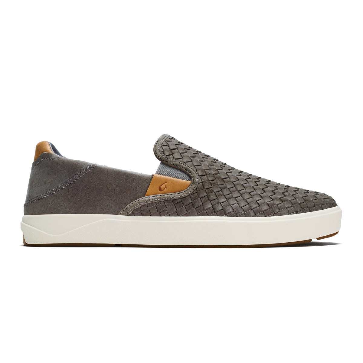 OluKai Lae‘ahi Lauhala Men's Leather Slip-On Sneakers - Ash