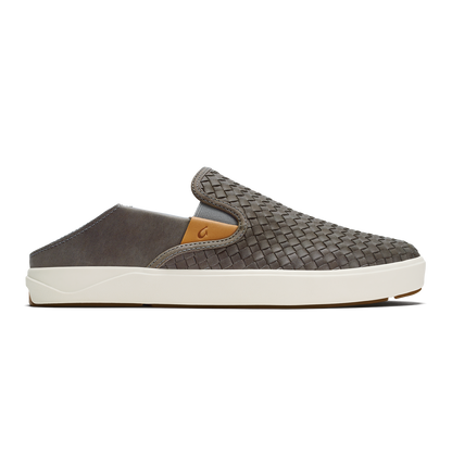 OluKai Lae‘ahi Lauhala Men's Leather Slip-On Sneakers - Ash