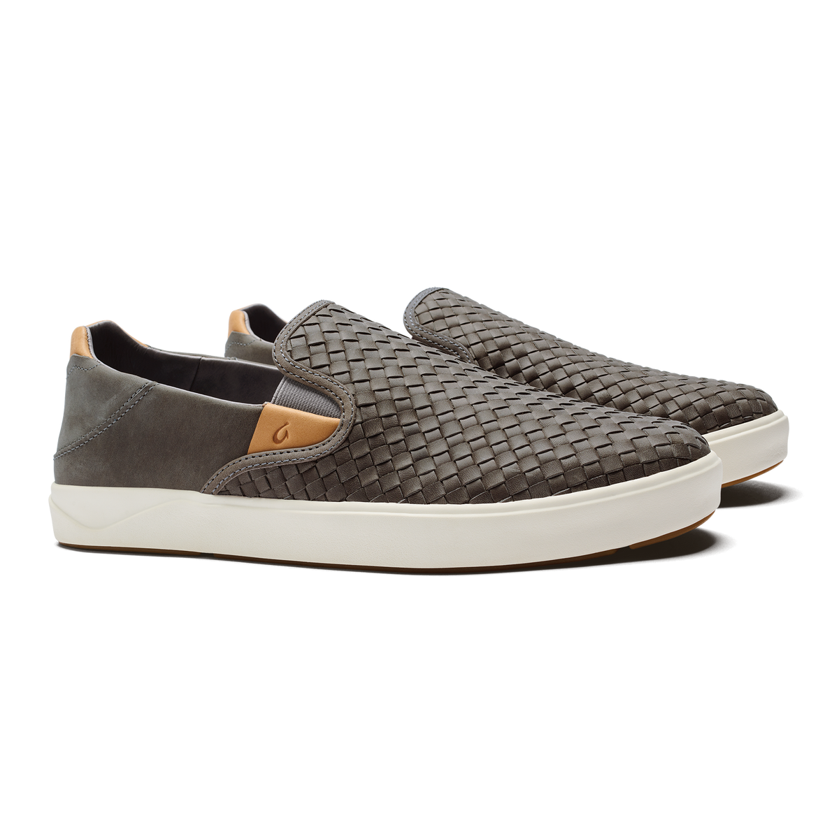 OluKai Lae‘ahi Lauhala Men's Leather Slip-On Sneakers - Ash