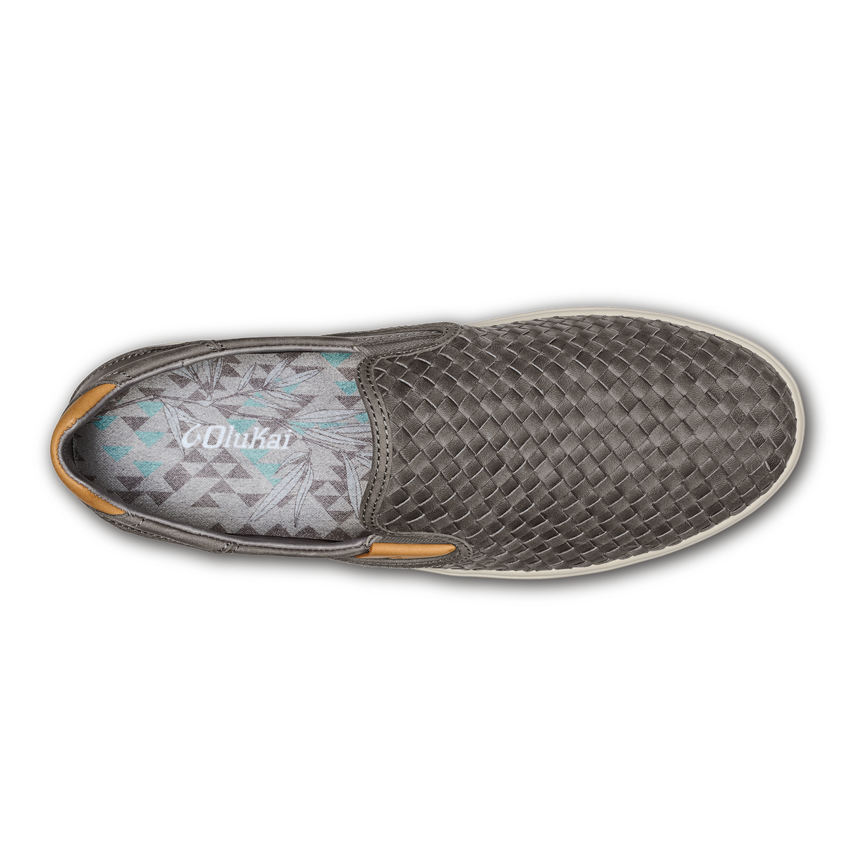 OluKai Lae‘ahi Lauhala Men's Leather Slip-On Sneakers - Ash