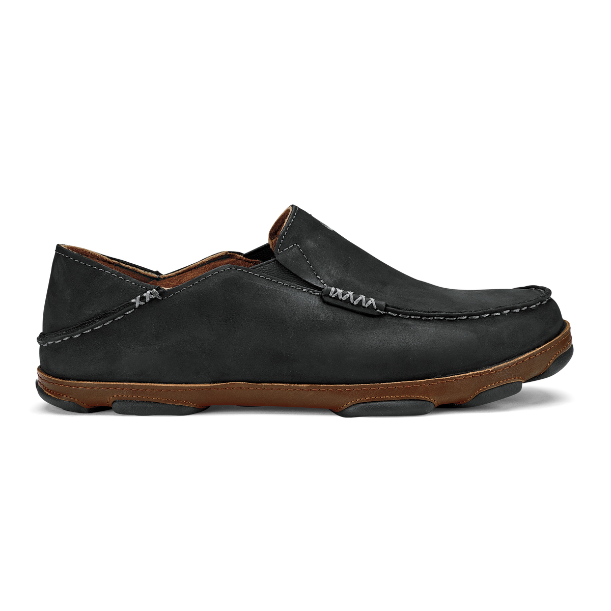 OluKai Moloā Men's Leather Slip On Shoes - Black / Toffee