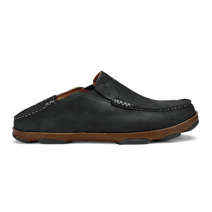 OluKai Moloā Men's Leather Slip On Shoes - Black / Toffee