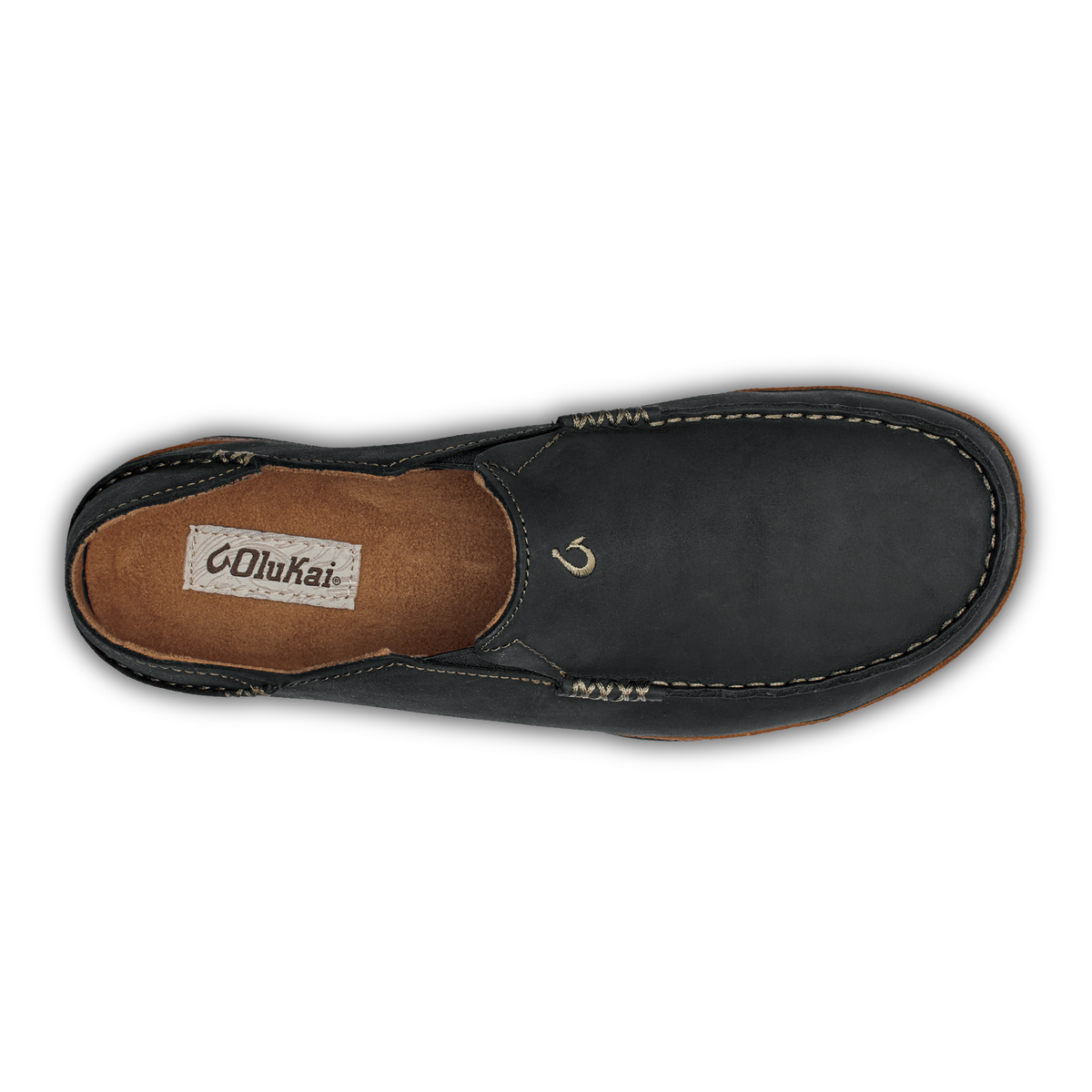 OluKai Moloā Men's Leather Slip On Shoes - Black / Toffee
