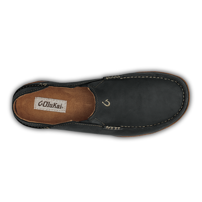 OluKai Moloā Men's Leather Slip On Shoes - Black / Toffee