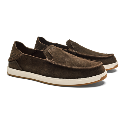 OluKai Kākaha Nia Men‘s Suede Slip-On Shoes - Dark Wood