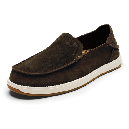 OluKai Kākaha Nia Men‘s Suede Slip-On Shoes - Dark Wood