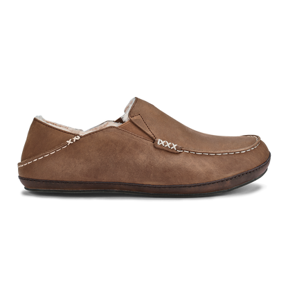 OluKai Moloā Men's Leather Slippers - Toffee / Dark Wood