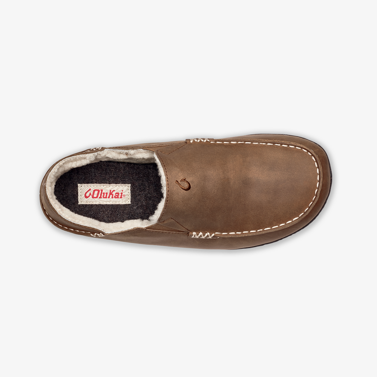 OluKai Moloā Men's Leather Slippers - Toffee / Dark Wood