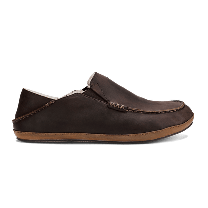 OluKai Moloā Men's Nubuck Leather Slippers - Dark Wood