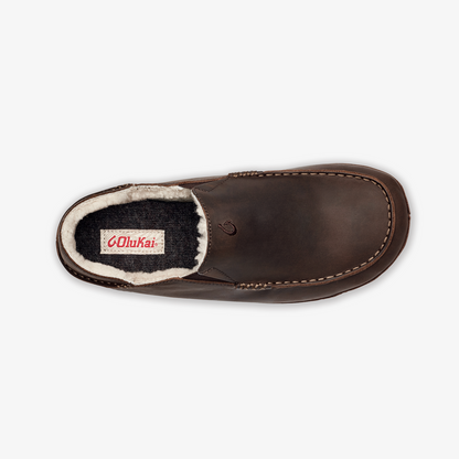 OluKai Moloā Men's Nubuck Leather Slippers - Dark Wood
