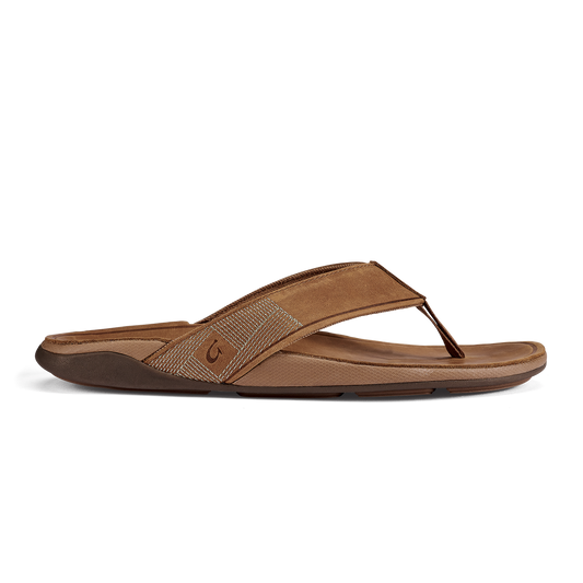 OluKai Tuahine Men's Waterproof Leather Beach Sandals - Toffee
