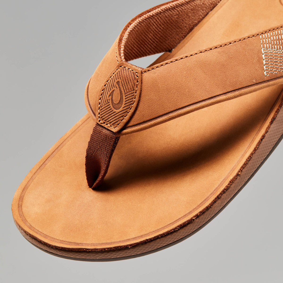 OluKai Tuahine Men's Waterproof Leather Beach Sandals - Toffee