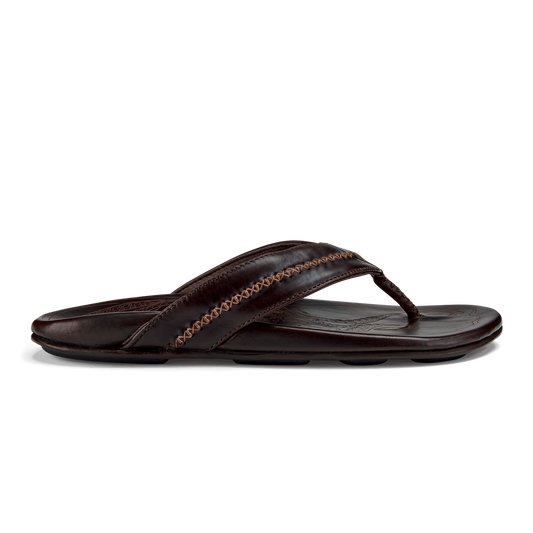 OluKai Mea Ola Men's Leather Beach Sandals - Dark Java