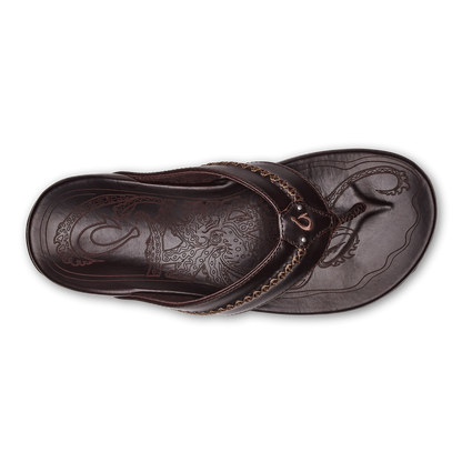 OluKai Mea Ola Men's Leather Beach Sandals - Dark Java