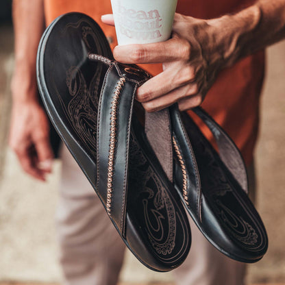 OluKai Mea Ola Men's Leather Beach Sandals - Dark Java