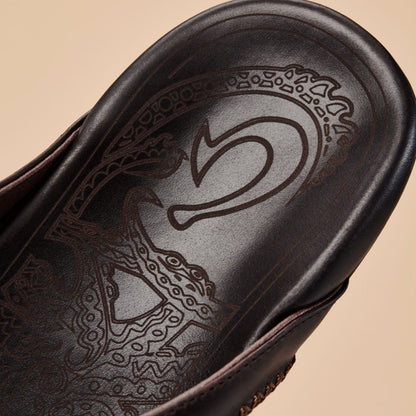 OluKai Mea Ola Men's Leather Beach Sandals - Dark Java