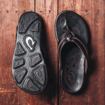 OluKai Mea Ola Men's Leather Beach Sandals - Dark Java