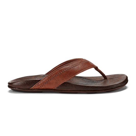 OluKai Hiapo - Rum / Dark Wood Men’s Leather Beach Sandals