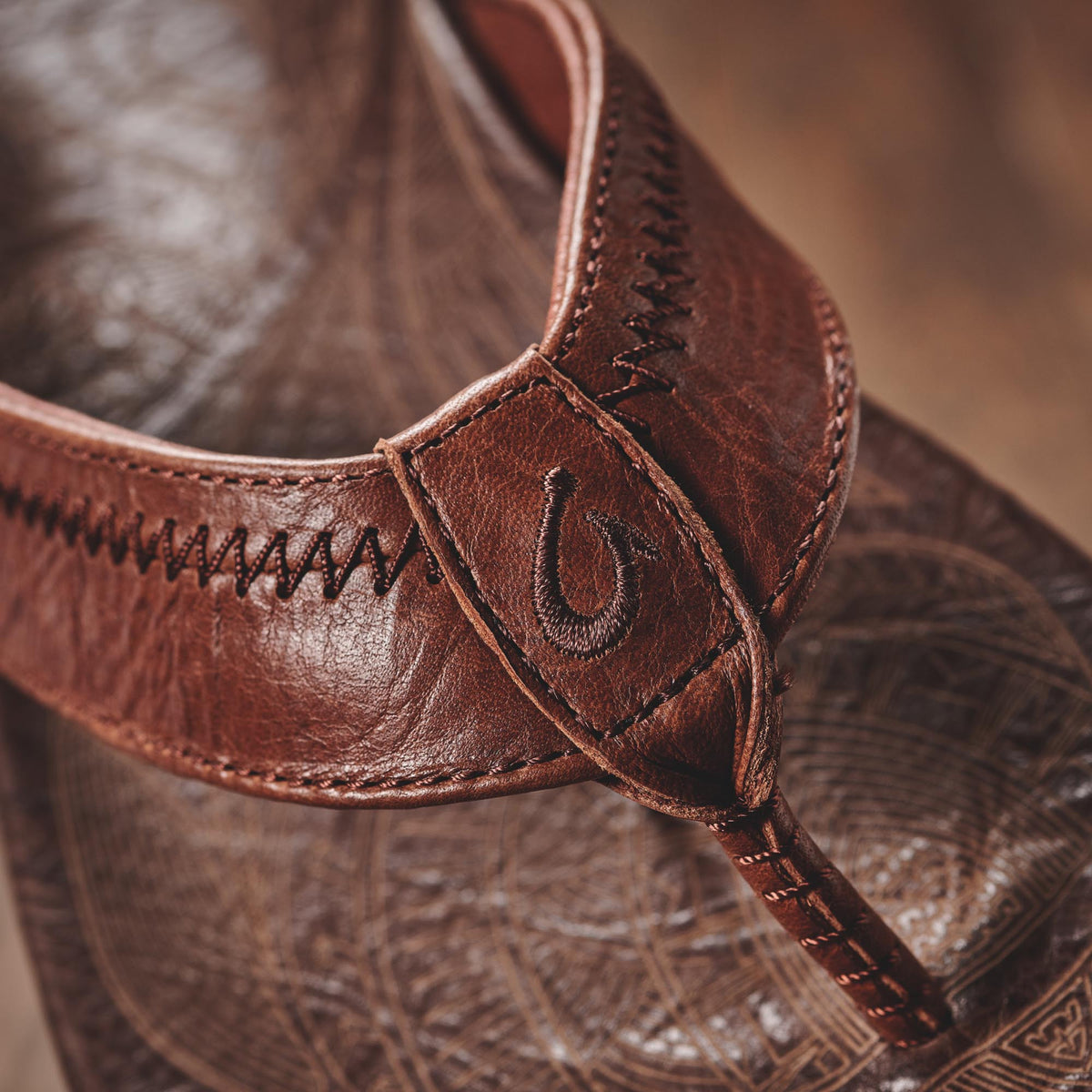 OluKai Hiapo - Rum / Dark Wood Men’s Leather Beach Sandals