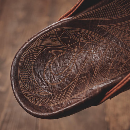 OluKai Hiapo - Rum / Dark Wood Men’s Leather Beach Sandals