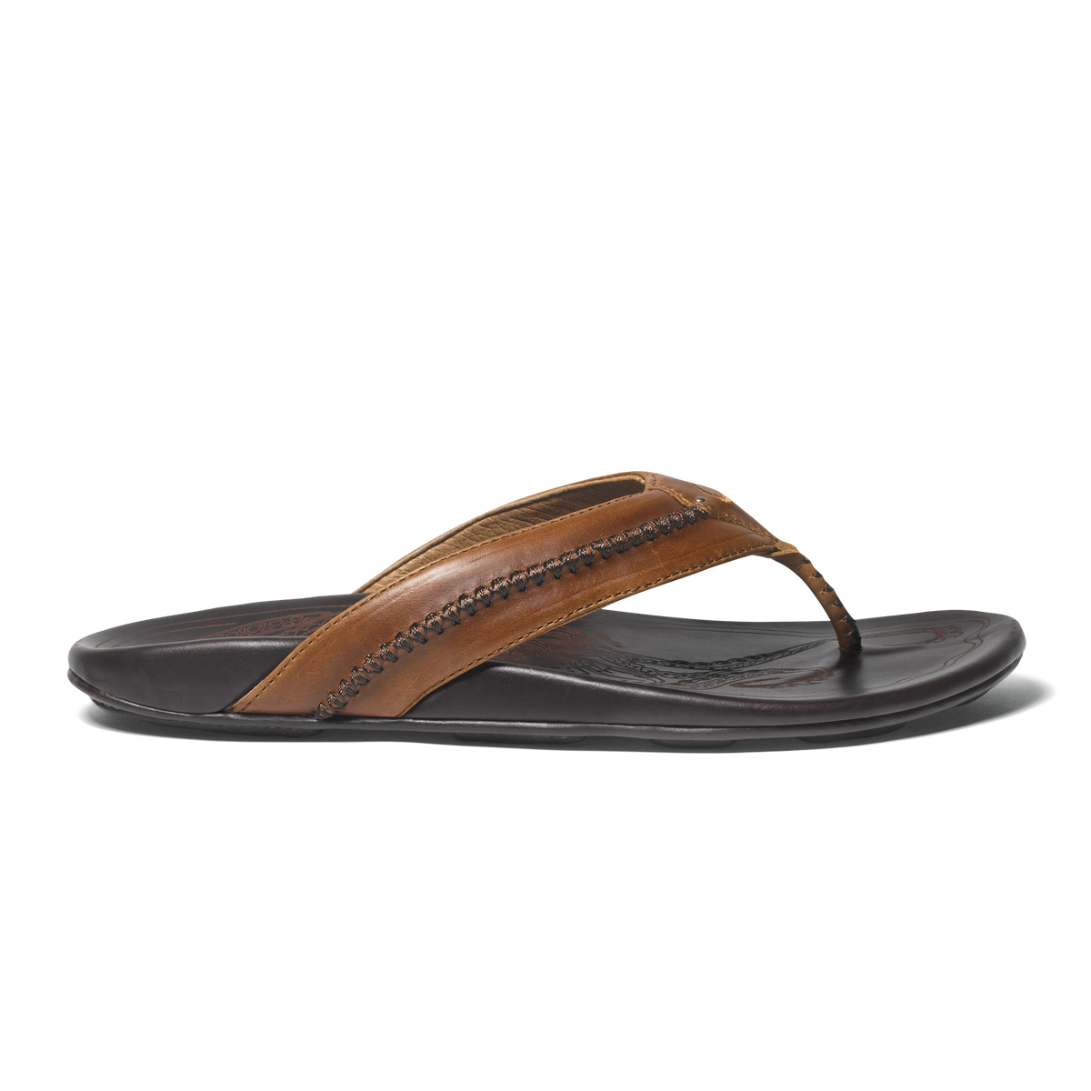 OluKai Mea Ola Men's Leather Sandals - Tan / Dark Java