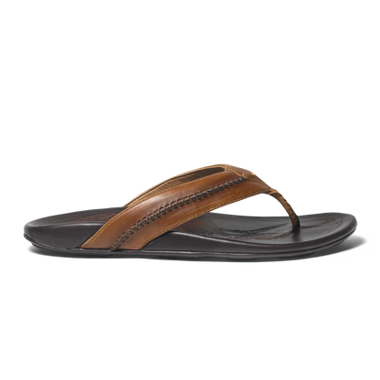 OluKai Mea Ola Men's Leather Sandals - Tan / Dark Java