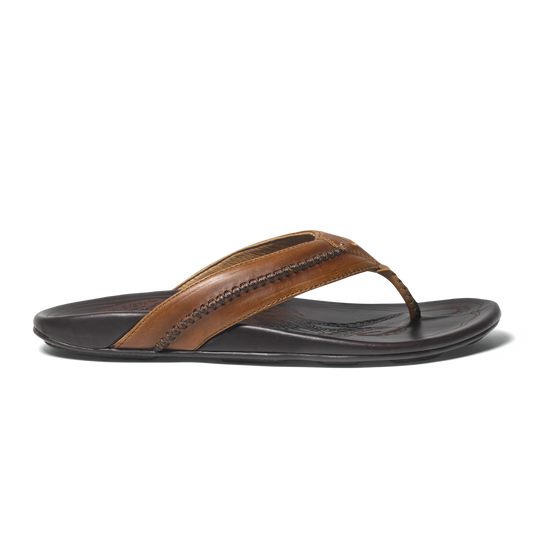 OluKai Mea Ola Men's Leather Sandals - Tan / Dark Java