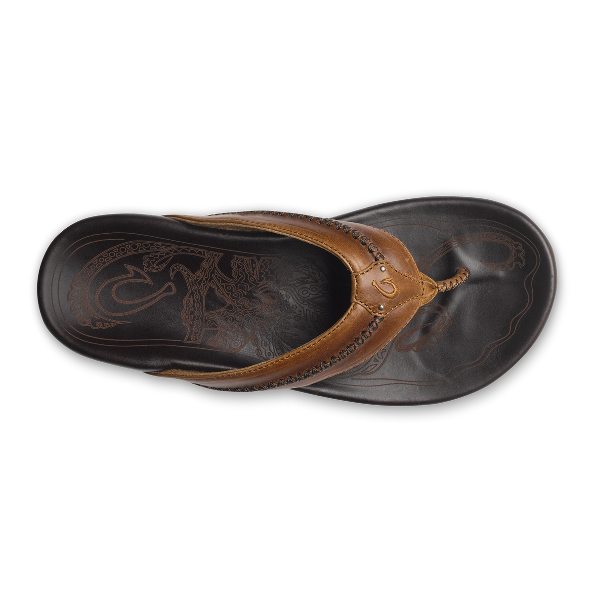OluKai Mea Ola Men's Leather Sandals - Tan / Dark Java