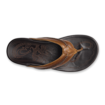 OluKai Mea Ola Men's Leather Sandals - Tan / Dark Java